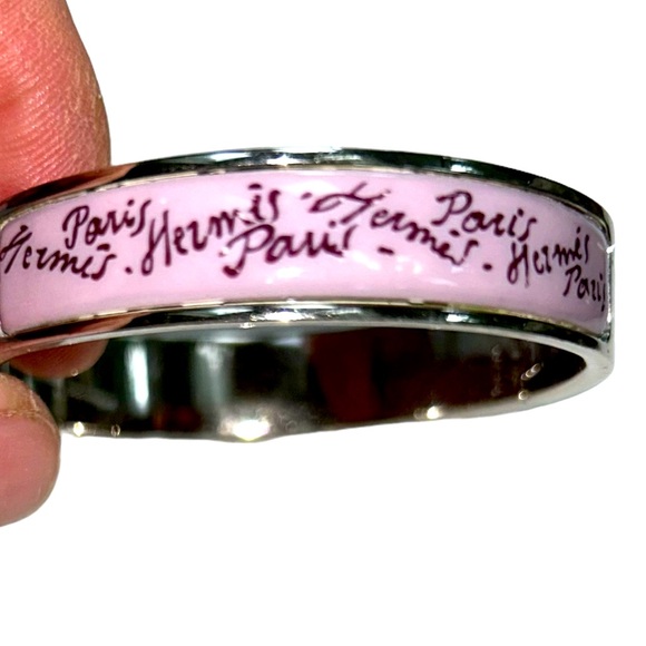 Hermes Paris France lavender purple silver enamel signature cursive bracelet - Picture 2 of 6